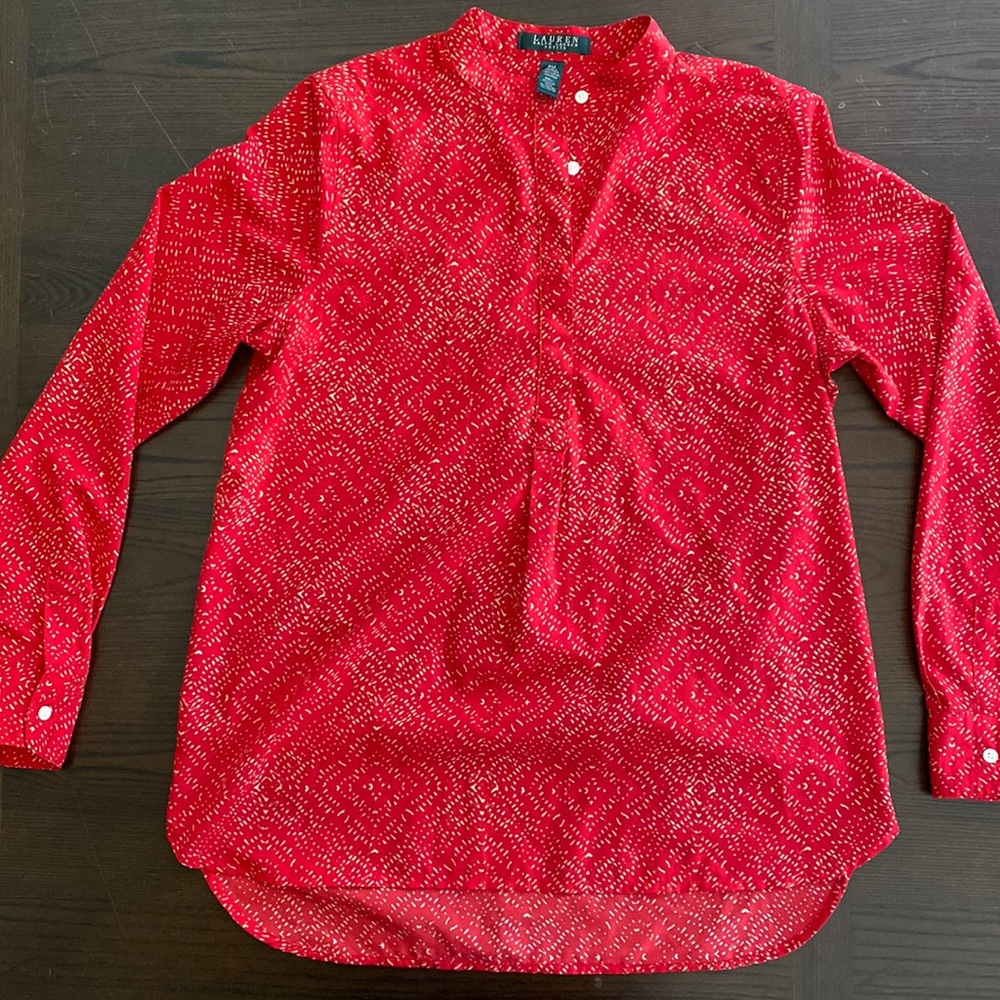 Red Ralph Lauren Long Sleeve Blouse-Petite Medium